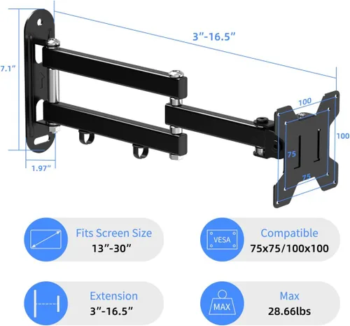 Miniatura 2 de suptek Soporte de Pared para TV con Brazo para Monitor Soporte de Pared para TV con Brazo para Pantalla Soporte para Monitor para 13-30" Ajustable
