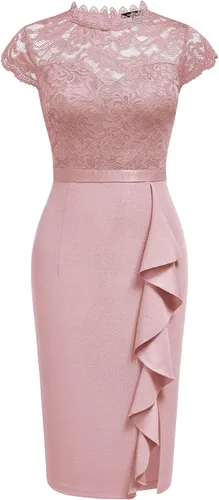 Miniatura 5 de Miusol vestido de cóctel corto para mujer, estilo retro y floral, con encaje y volantes