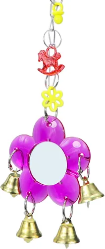 Miniatura 4 de Juguete de espejo de pájaro colgante Campana de timbre colorido columpio jaula de juguete con sonido dulce para loro pequeño mediano periquito