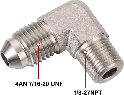 Miniatura 2 de 4AN Macho Flare a 1/8 NPT Tubo Macho 90 Grados Adaptador de Conexión de Acero Inoxidable Conector de Unión