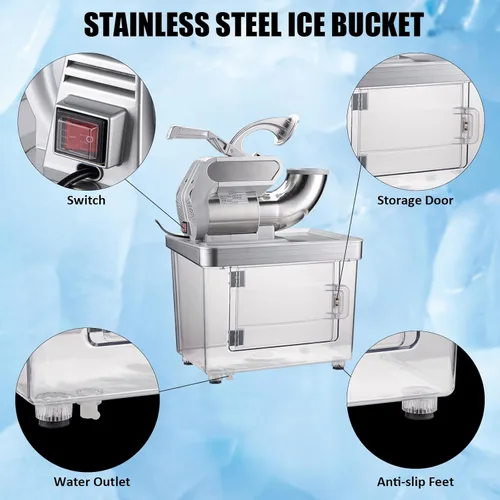 Miniatura 8 de GarveeHome Trituradora de hielo comercial de 661 LBS/H, máquina eléctrica de cono de nieve de 350 W con 4 cuchillas, máquina de hielo afeitado