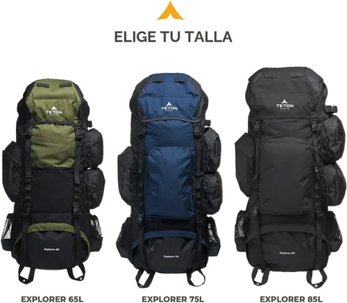 Miniatura 6 de Teton Explorer - Mochila con marco interno de 65 litros para senderismo, camping, mochileros, cubierta de lluvia incluida, color verde oliva