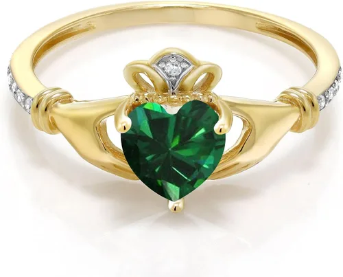 Miniatura 24 de Gem Stone King Anillo de compromiso claddagh celta irlandés de oro amarillo de 10 quilates con piedra preciosa en forma de corazón de 0.236 in