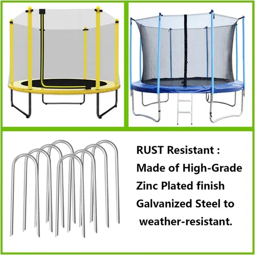 Miniatura 5 de Estacas de trampolín de 10 pulgadas, piezas de trampolín resistentes, estacas de viento tipo U, 8 anclajes de suelo, estacas de acero galvanizado