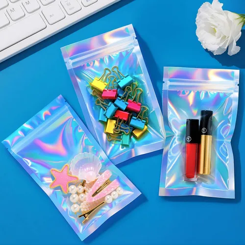 Miniatura 5 de Bolsas holográficas, bolsas resellables a prueba de olores de 4 x 6 pulgadas para alimentos, pequeñas empresas y fiestas (100 unidades)