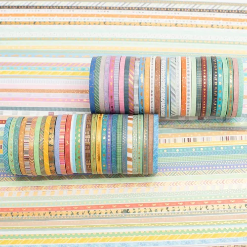 Miniatura 3 de YUBBAEX Juego de 60 Rollos de Cinta Washi Delgada con Lámina Dorada, Cintas Decorativas de Enmascarar con Patrones Básicos Delgados para Artes