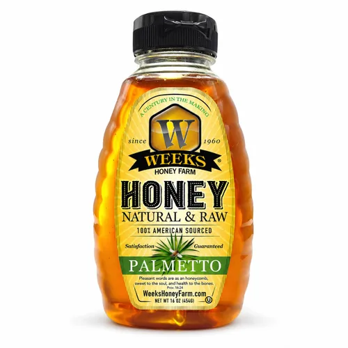 Weeks Honey Farm Palmetto Honey – 16oz Squeeze Bottle | 100% Raw & Unfiltered Pure Honey | Natural Superfood Rich in Vitamins, Minerals &