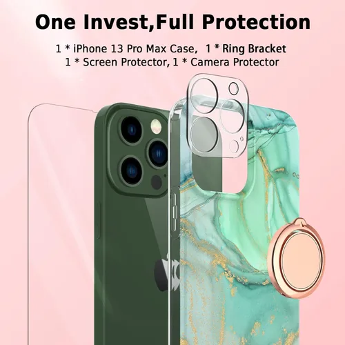 Miniatura 3 de ANNSD Funda para iPhone 13 Pro Max, con protector de pantalla, protector de lente de cámara y soporte de anillo, funda protectora de cuerpo completo