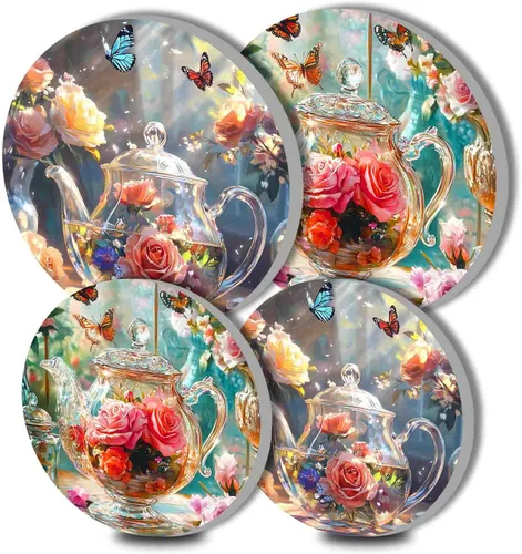 Miniatura 14 de Nordics - Juego de 4 fundas para quemadores de flores étnicas bohemias, estilo rústico, arte floral indio, patrón geométrico abstracto, quemador