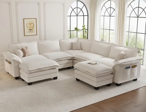 Miniatura 10 de KKL Sofá Seccional Modular de 89 Pulgadas, Sofá de Amor de 2 Asientos Sofá Nube con Asiento Profundo, Sofás Seccionales de Chenilla para Sala