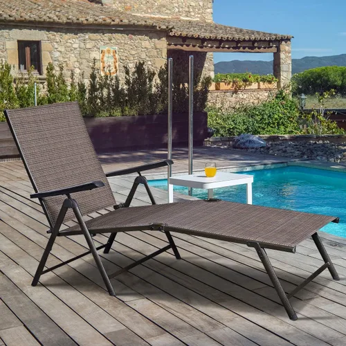 Miniatura 3 de COSTWAY Tumbona ajustable para piscina, sillón reclinable textileno, muebles de patio al aire libre