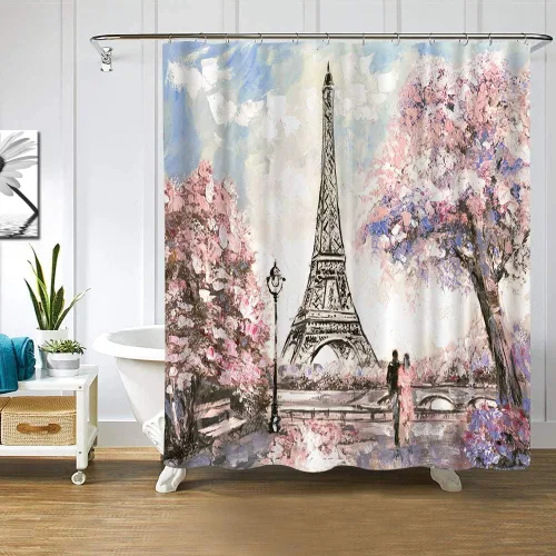 Miniatura 5 de Cortina de ducha para baño, color rosa y blanco
