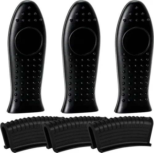 Miniatura 15 de Joyhalo Fundas para mango de sartén de hierro fundido, paquete de 6 fundas de silicona resistentes al calor, color negro