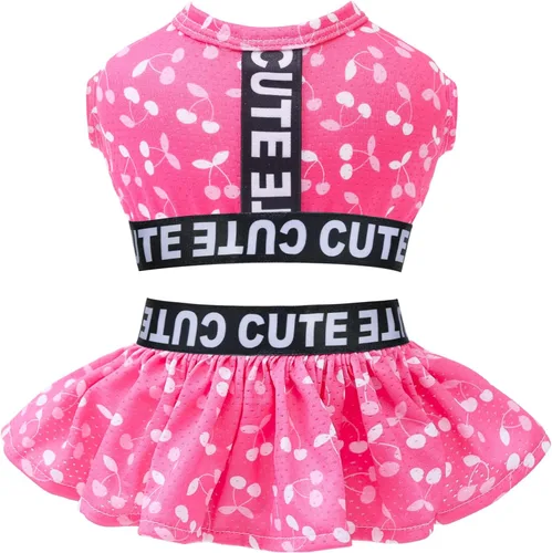 Miniatura 11 de CuteBone Vestido deportivo de dos piezas para perros Athleisure con estampado de leopardo, falda rosa para cachorros, ligera, para perros pequeños