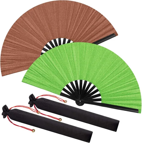 Miniatura 11 de Maitys Paquete de 2 ventiladores de mano plegables grandes de 13 pulgadas, ventiladores chinos de mano grandes para baile de línea, Tai Chi