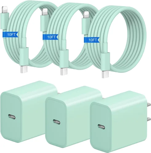 Miniatura 15 de Cargador rápido para iPhone, 3+3 unidades, cargador de pared USB C de 20 W con cable de carga rápida de 6 pies compatible con iPhone
