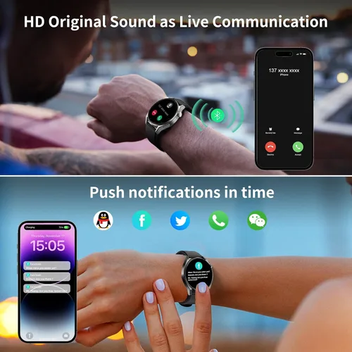 Miniatura 2 de KAVVO Cyber RH1 - Reloj inteligente, compatible con iOS y Android, pantalla TFT de 1.39, impermeable IP68, monitor de frecuencia cardíaca y presión
