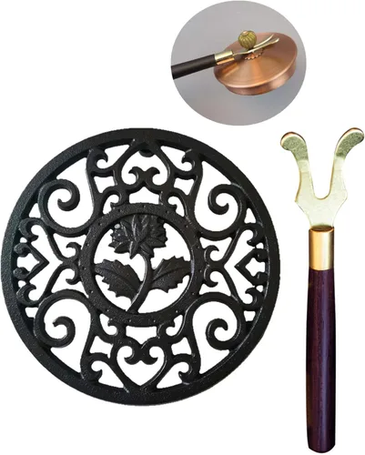 Base de tetera metálica redonda negra de hierro fundido de 5.3 pulgadas con patas y soporte para tapa para tetera japonesa Tetsubin Kung Fu Hot Tea