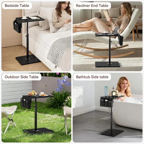 Miniatura 7 de Vagusicc - Mesa con bandeja para apoyabrazos de sofá, mesa giratoria de 360° con altura ajustable para TV, mesa auxiliar para espacios pequeños