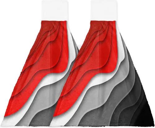 Miniatura 15 de Toallas de cocina con lazo para colgar, toallas de mano abstractas onduladas de color gris degradado, suaves, absorbentes, para baño, bar, hogar