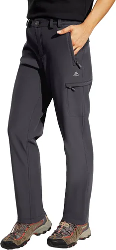 Haimont Pantalones de senderismo con forro polar para mujer, pantalones cargo de softshell para exteriores, snowboard, esquí, 6 bolsillos