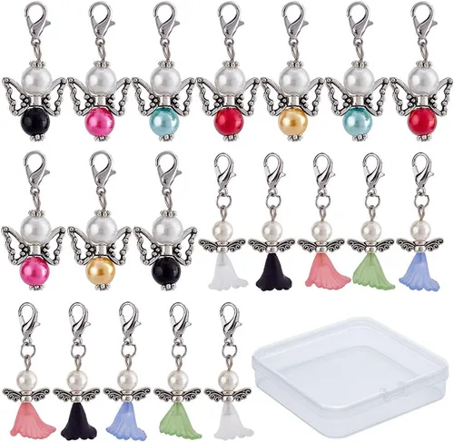 Miniatura 24 de SUNNYCLUE 1 caja de 50 marcadores de puntada de ganchillo marcadores de punto esmaltado mariposa encantos clip en cierre de langosta extraíble 50