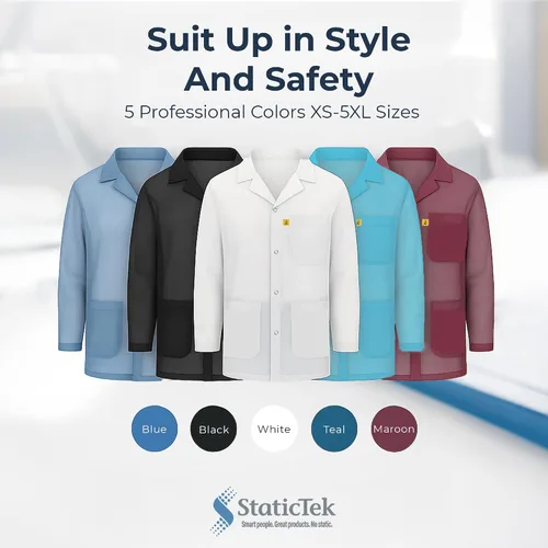Miniatura 8 de ESD Jacket with Snap Cuff - Level 3 Certified Anti-Static Smock - Lightweight Protective Workwear for Electronics & Labs
