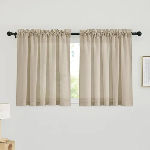 Miniatura 14 de RYB HOME - Cortinas de lino natural de 36 pulgadas de largo, juego de 2 paneles - Cortinas tejidas de lino suaves y transpirables, cortinas ligeras