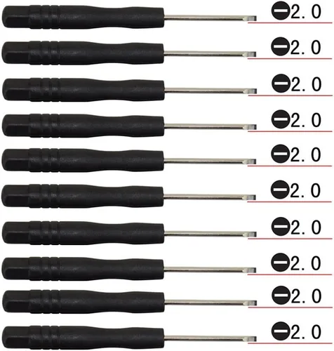 Juego de 10 destornilladores de cabeza plana ranurados de 0.079 in para teléfono celular, iPhone, Samsung, tableta, portátil, juegos de PC y