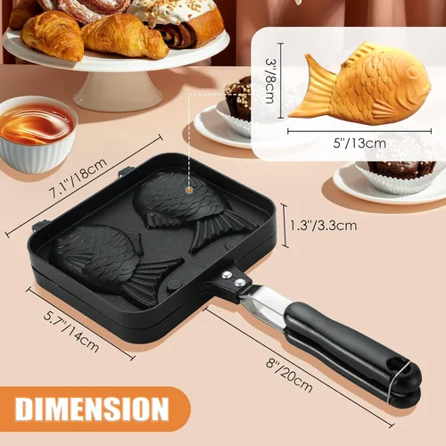 Miniatura 4 de MAOPINER Molde para hacer gofres de burbujas, molde para gofres, olla antiadherente de doble cara para hacer waffles de huevo y forma de pez