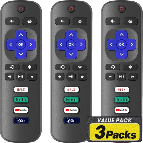 Paquete de 3 controles remotos de repuesto solo para Roku TV, compatible con TCL Roku/Hisense Roku/Sharp/Philips/Onn Roku (no para Roku Stick y Box)