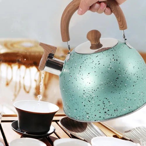 Miniatura 10 de Hemoton Hervidor de té silbante para estufa, tetera de acero inoxidable, hervidor de agua, hervidor de agua con mango ergonómico de agarre fresco