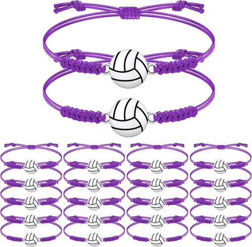 Miniatura 22 de 20 pulseras de voleibol ajustables, cuerda trenzada con dije de voleibol para niñas, mujeres, hombres, adolescentes, la mayoría de jugadores
