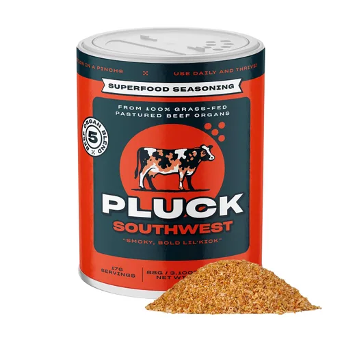 Pluck Southwest AKA - Condimento picante de mezcla de carne de órgano suave | De órganos de carne pastoreados alimentados con pasto y acabados con