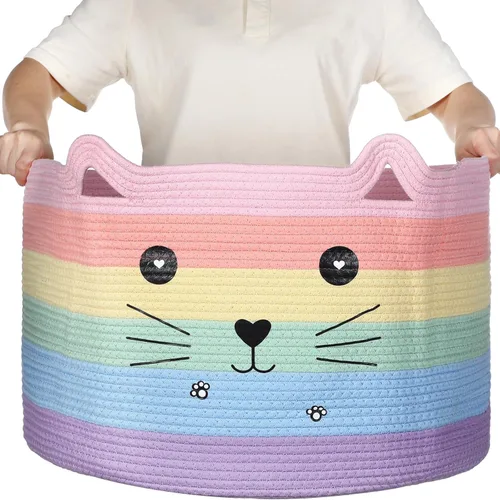 Miniatura 9 de Zopeal Cesta de almacenamiento tejida para gatos, organizador tejido con orejas, juguete decorativo de Navidad para mascotas, bonita canasta