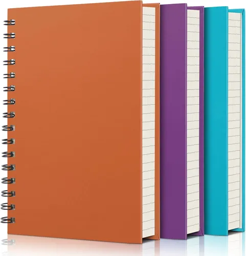 EUSOAR Cuaderno Diario, paquete de 3 A5 5.5" x 8.3", 160 páginas/ 80 hojas, desprendibles, encuadernación en espiral, tapa dura gruesa, papel de