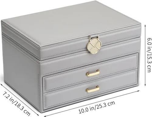 Miniatura 5 de Vlando - Joyero con espejo caja de almacenamiento para joyas de gran capacidad con espacio para aretes de niñamujer, collares, pulseras