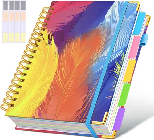 Miniatura 54 de Cuaderno universitario de espiral con tapa dura de cuero de 8 x 10 pulgadas, con pestañas separadoras extraíbles, para 5 materias, a rayas; diario
