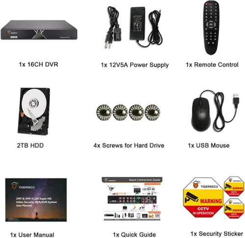 Miniatura 9 de TIGERSECU Grabador de seguridad DVR híbrido 4 en 1 de 16 canales Super HD 1080P con disco duro de 2 TB, para cámaras TVI/AHD/CVI/analógicas de 2MP