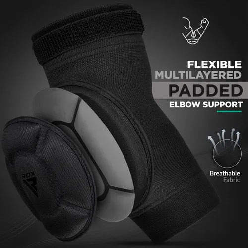 Miniatura 3 de RDX Almohadillas para codo, protector de codo para Muay Thai MMA Kickboxing Sparring, protección de golpes para artes marciales, manga acolchada