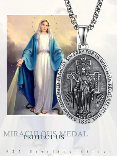 Miniatura 7 de ADMETUS Collar de plata de ley 925 con diseño de santo patrón, collar de amuleto, joyería de cruz para hombre con cadena Rolo de 0.098 in, 22
