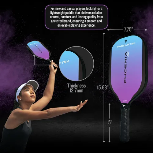 Miniatura 3 de Paddletek Phoenix G6 - Paleta de pickleball profesional con núcleo de panal, superficie de policarbonato, núcleo de policarbonato de grafito