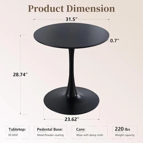 Miniatura 2 de Mesa de comedor redonda de 31.5 pulgadas, mesa de tulipanes de mediados de siglo con base de pedestal de metal, mesa de ocio moderna para espacios