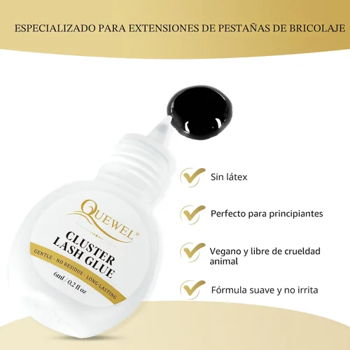Miniatura 3 de QUEWEL Pegamento de pestañas en racimo 6ml, pegamento para pestañas en racimo negro, pegamento de pestañas de larga duración para extensiones