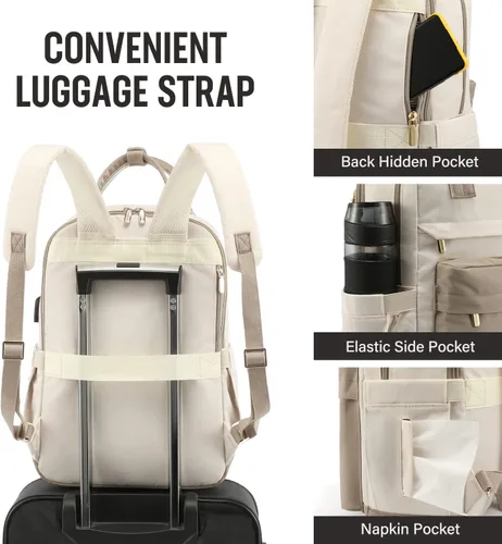 Miniatura 5 de LOVEVOOK - Mochila para laptop de 15.6 pulgadas para mujer, bolsa de laptop con puerto USB, mochilas impermeables de moda, mochilas vintage