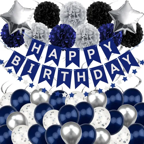 Miniatura 10 de Decoraciones de cumpleaños negro y rojo – Cartel de feliz cumpleaños para niños, niñas, hombres y mujeres, suministros de fiesta