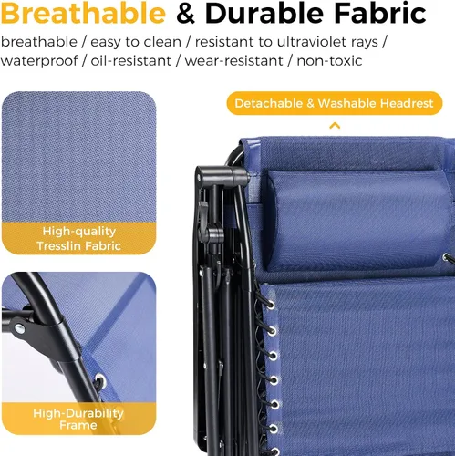 Miniatura 6 de NEWBULIG Juego de Sillas de Gravedad Cero de 2, Silla de Salón Plegable Portátil Ajustable para Acampar, Sillas Reclinables con Cojín Ajustable