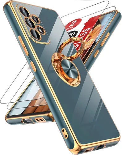 Miniatura 21 de LeYi Funda para Samsung Galaxy S22 Ultra con soporte de anillo giratorio de 360°, soporte magnético, chapado en oro rosa, borde protector para Negro