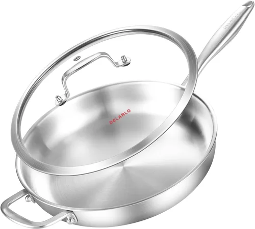 Miniatura 14 de DELARLO - Sartén de acero inoxidable de 8 pulgadas, sartén de inducción de tres capas compatible con hasta 600 ℉, calor rápido y uniforme, apto