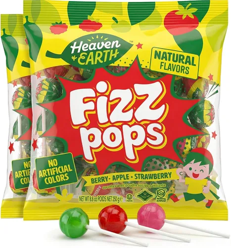 Miniatura 9 de Heaven & Earth Paletas de efervescencia de bayas, manzanas y fresas (aproximadamente 38 unidades) Dulces totalmente naturales Kosher Sin